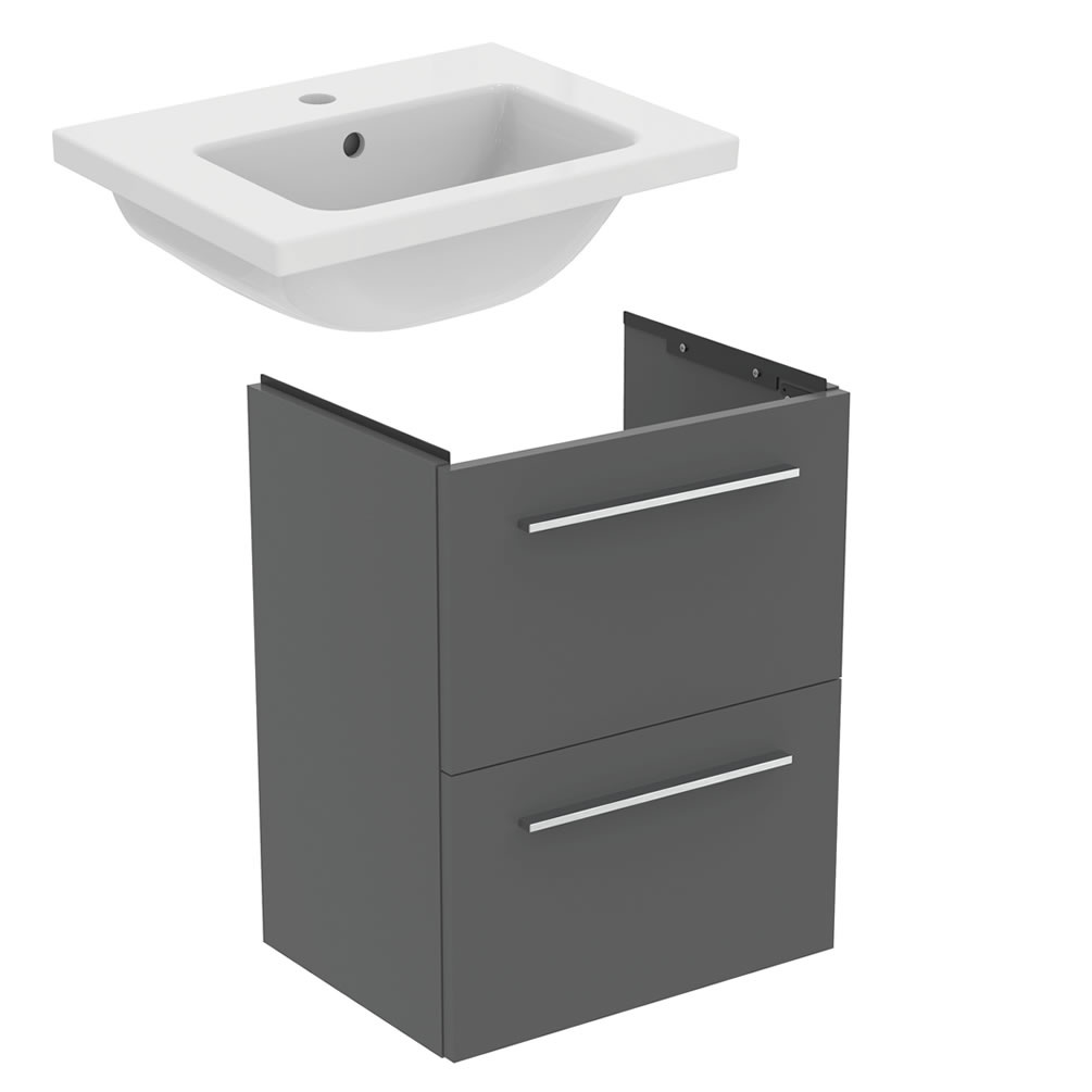 Cutout image of Ideal Standard i.life S 500mm Matt Quartz Grey Compact Wall-Hung Two-Drawer Vanity Unit & Basin